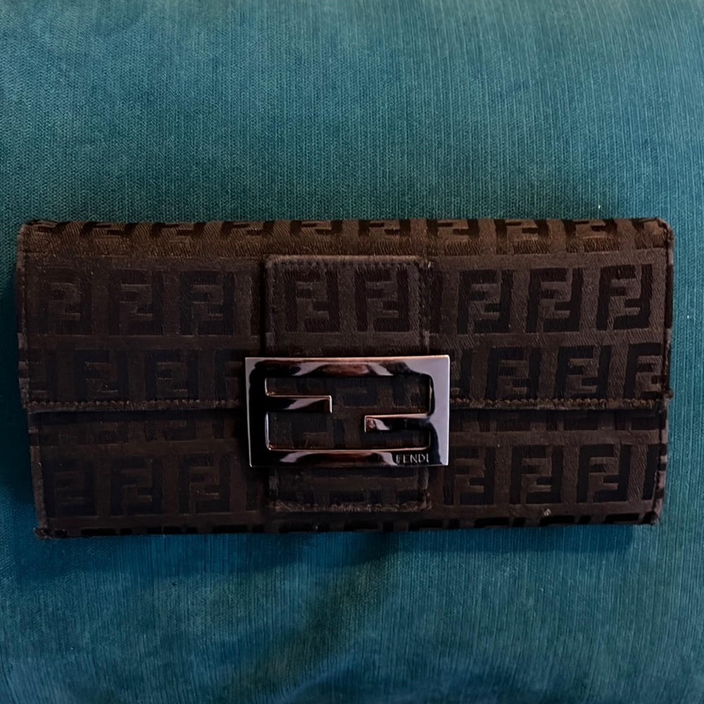 Authentic Fendi Zucchino Continental Wallet - Black